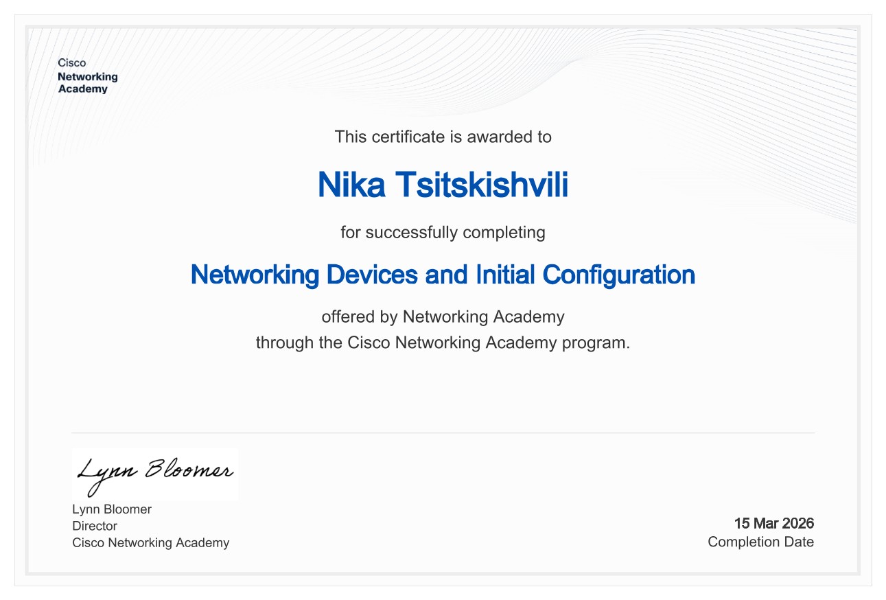 Certificate: Networking Devices